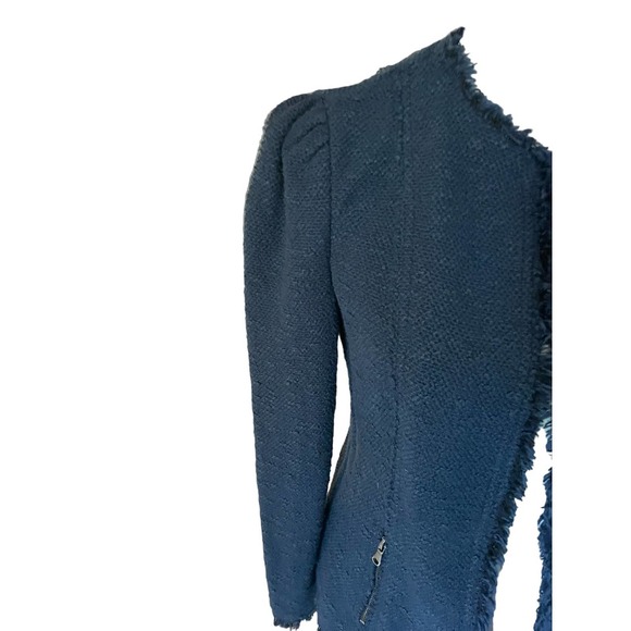 Rebecca Taylor Frayed Cardigan Jacket Collarless Long Sleeve Size 2 Blue - Picture 3 of 11